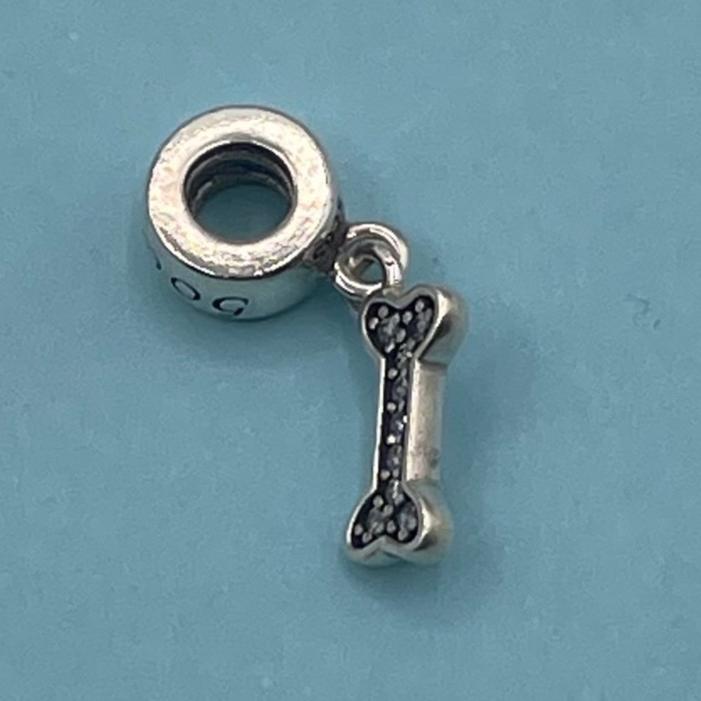 Sterling Silver I Love My Dog Bone Dangle Charm for Bracelet 925 Pet Theme